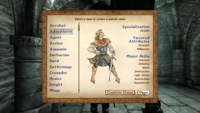A custom class in Oblivion.