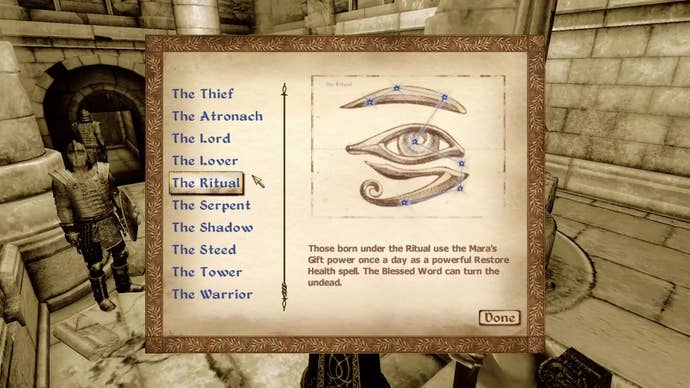 The Ritual Birthsign in Oblivion.