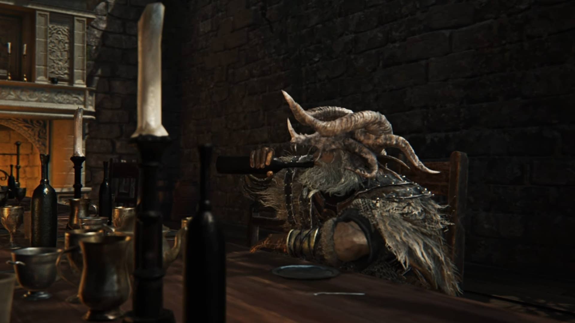 elden ring nightreign raider drinking at table