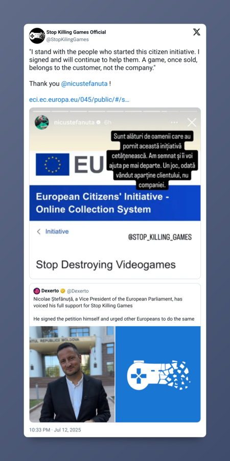 Pequeña victoria para los jugadores. Un miembro importante de la UE se posicione a favor del movimiento Stop Killing Games